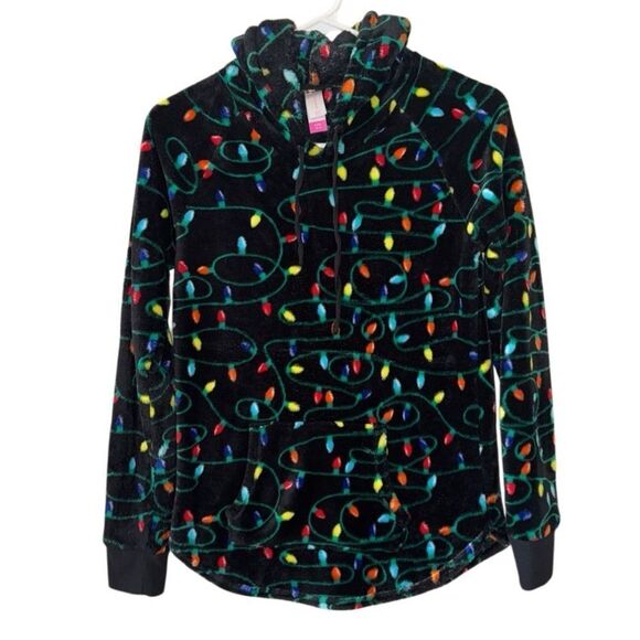 No Boundaries Christmas Theme Sherpa Hooded Sweatshirt Size Small (3/5) - Picture 2 of 4